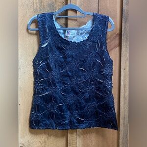 Maggie Sweet Crinkle Textured Sleeveless Tank Top‎ Black Cream Size Large